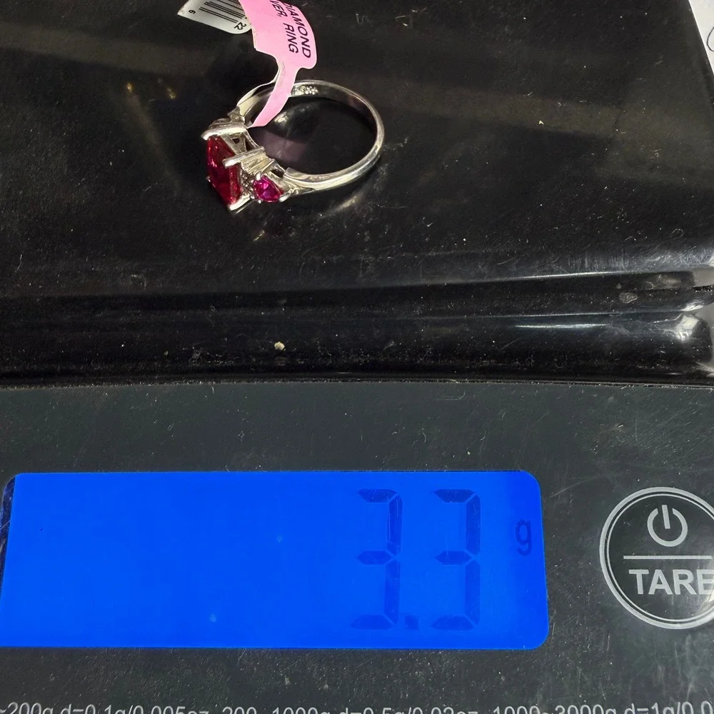 Sterling Silver Created Lab Ruby Three Stone Ring Red Women Size 8